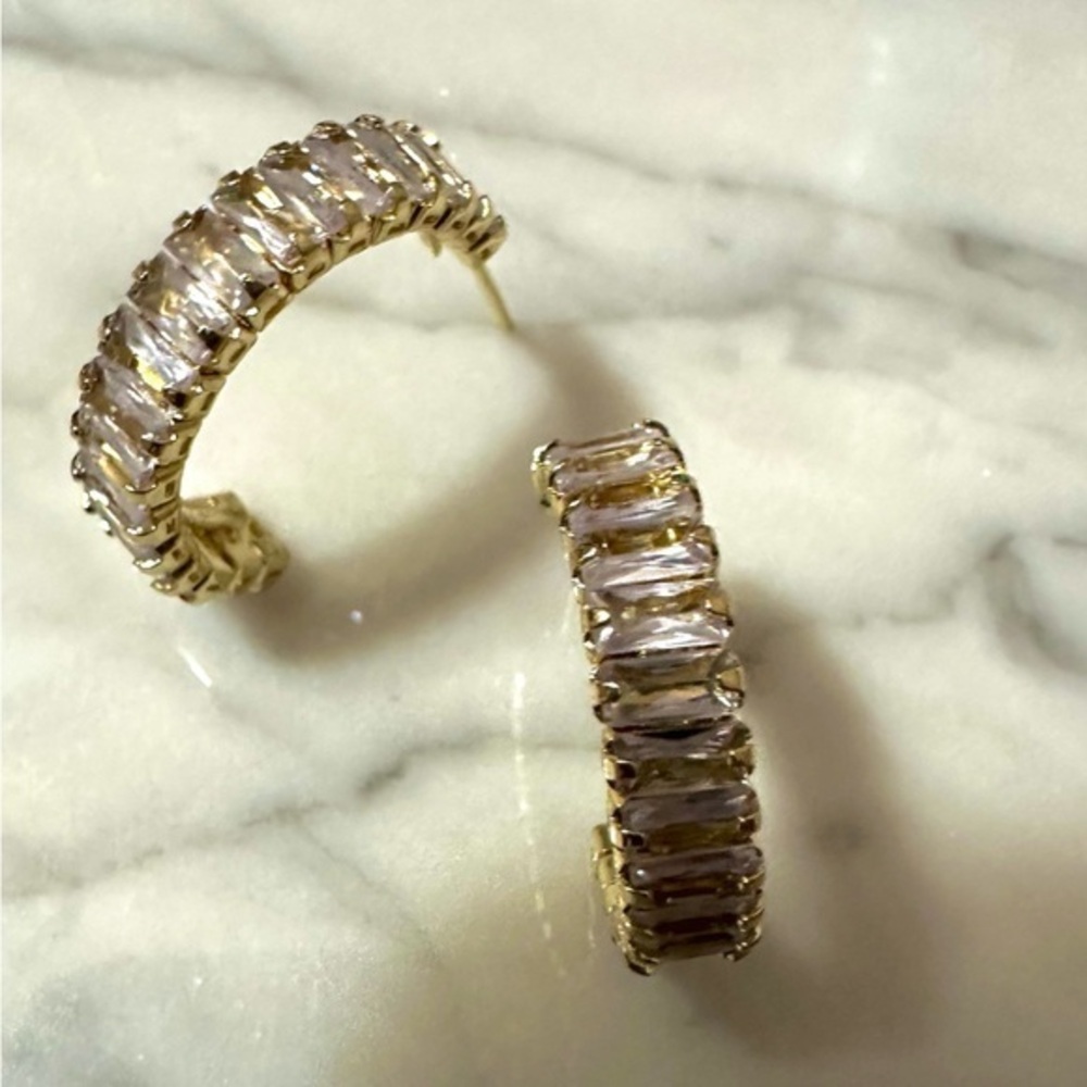 Anthropologie Crystal Gold Hoop Earrings